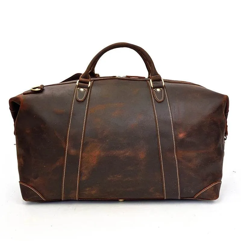 Retro Leather Men’s Travel Duffle Bag Large Capacity Cowhide Tote