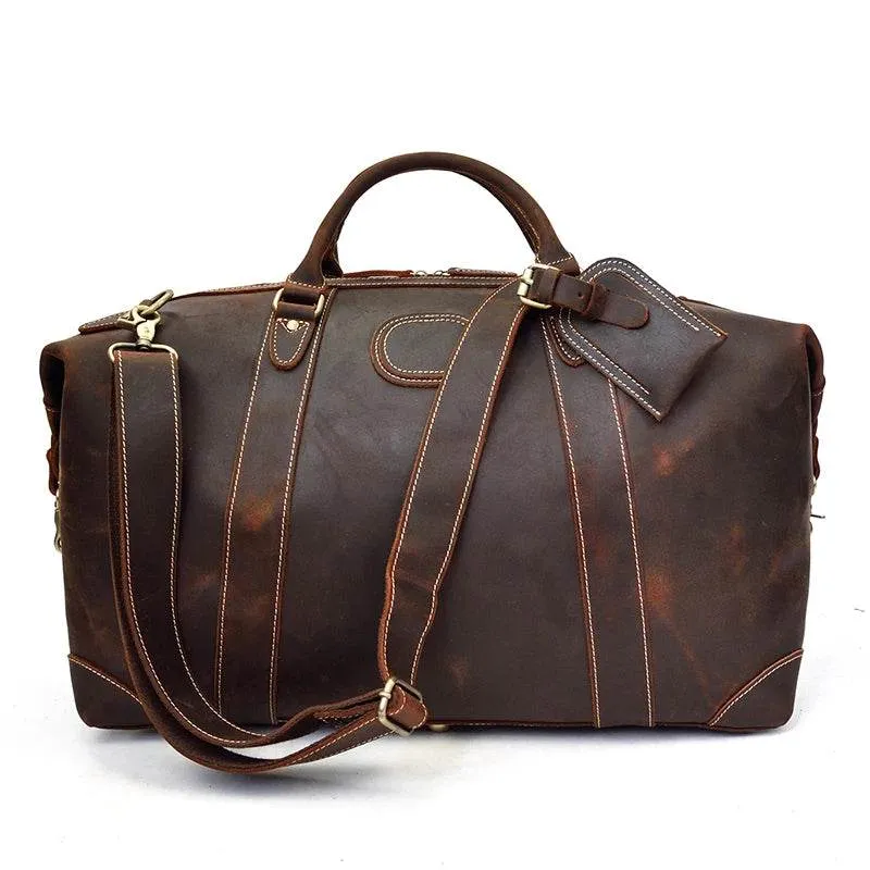 Retro Leather Men’s Travel Duffle Bag Large Capacity Cowhide Tote