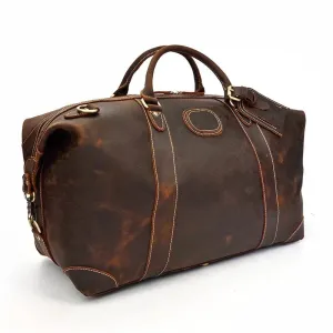 Retro Leather Men’s Travel Duffle Bag Large Capacity Cowhide Tote