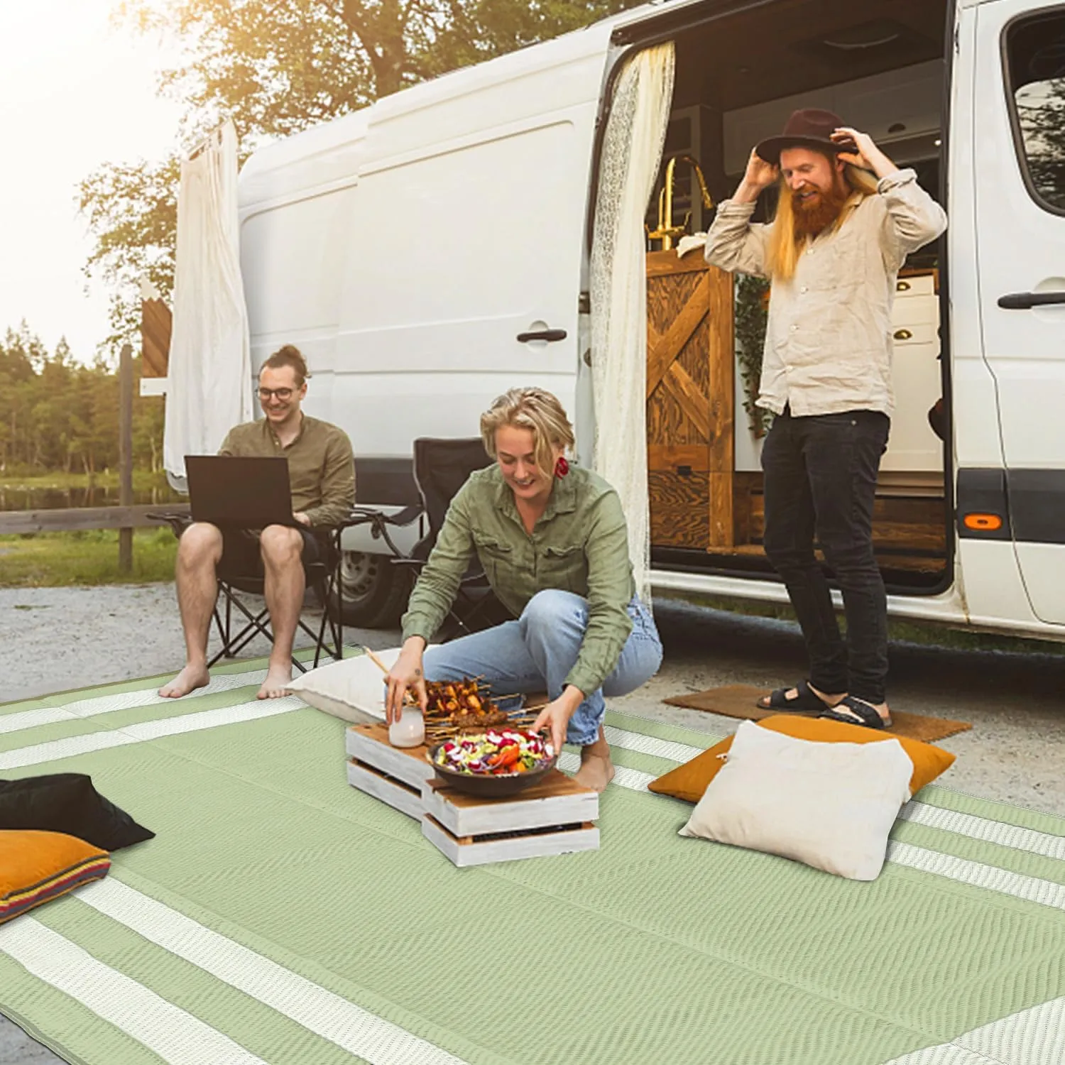 Reversible Mats, Outdoor Patio Rugs, Plastic Straw Rug, Modern Area Rug, Floor Mat for Outdoors, RV, Patio, Backyard, Deck, Picnic, Beach, Trailer, Camping-Rectangle, 9' x 12, Green