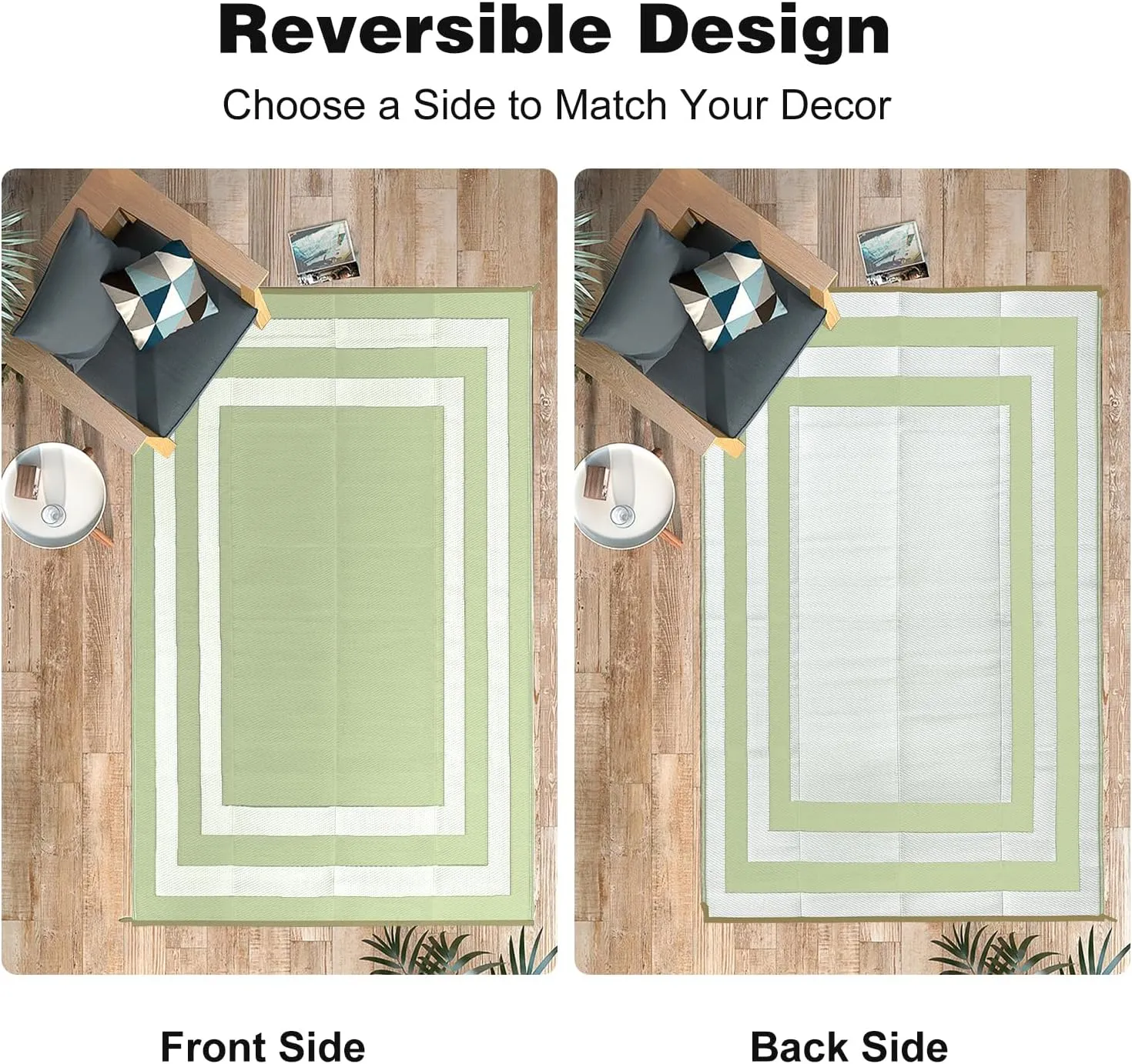 Reversible Mats, Outdoor Patio Rugs, Plastic Straw Rug, Modern Area Rug, Floor Mat for Outdoors, RV, Patio, Backyard, Deck, Picnic, Beach, Trailer, Camping-Rectangle, 9' x 12, Green