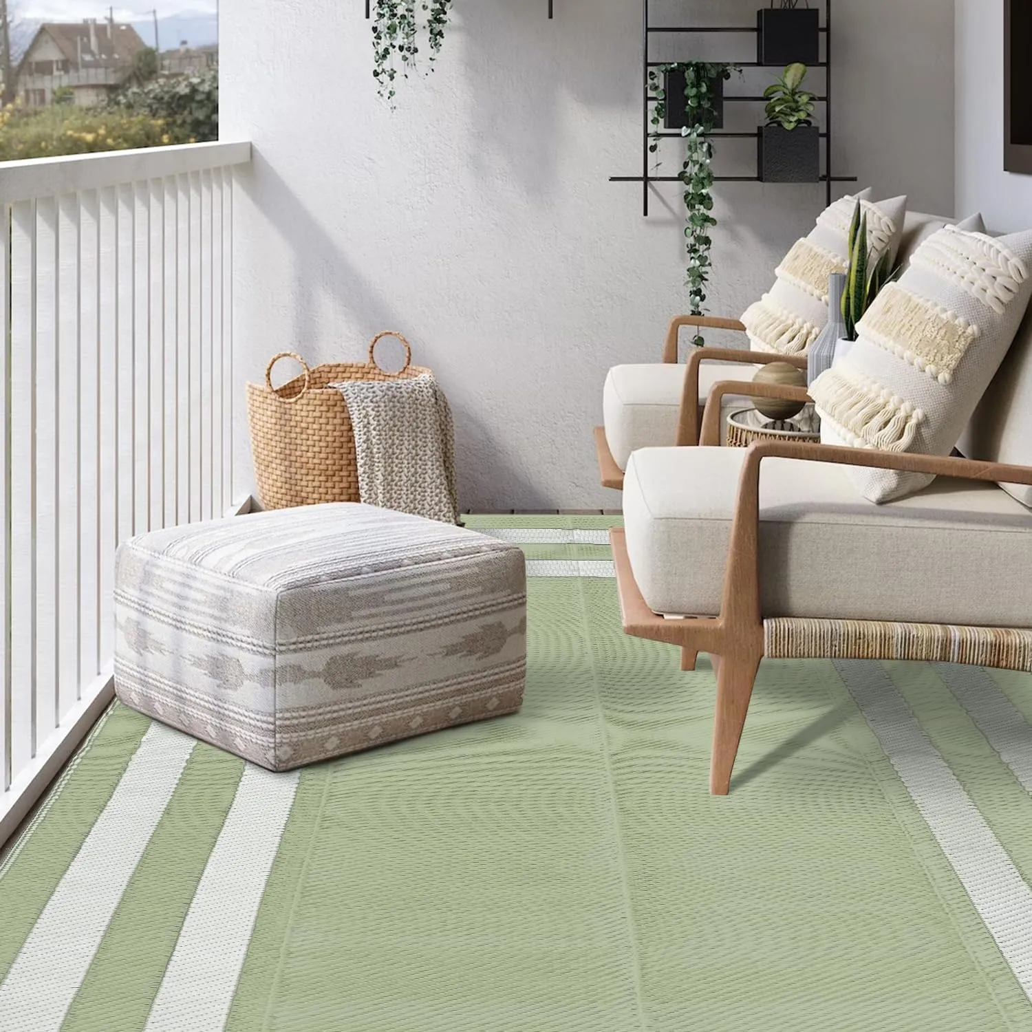 Reversible Mats, Outdoor Patio Rugs, Plastic Straw Rug, Modern Area Rug, Floor Mat for Outdoors, RV, Patio, Backyard, Deck, Picnic, Beach, Trailer, Camping-Rectangle, 9' x 12, Green