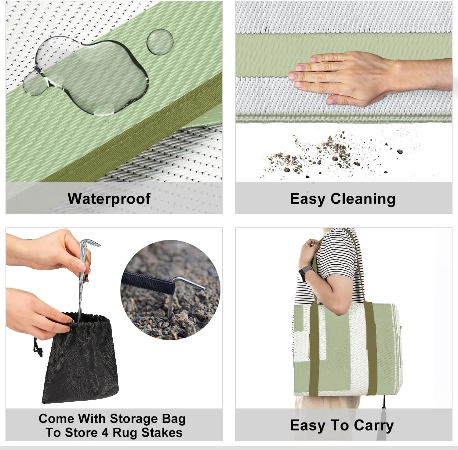 Reversible Mats, Outdoor Patio Rugs, Plastic Straw Rug, Modern Area Rug, Floor Mat for Outdoors, RV, Patio, Backyard, Deck, Picnic, Beach, Trailer, Camping-Rectangle, 9' x 12, Green