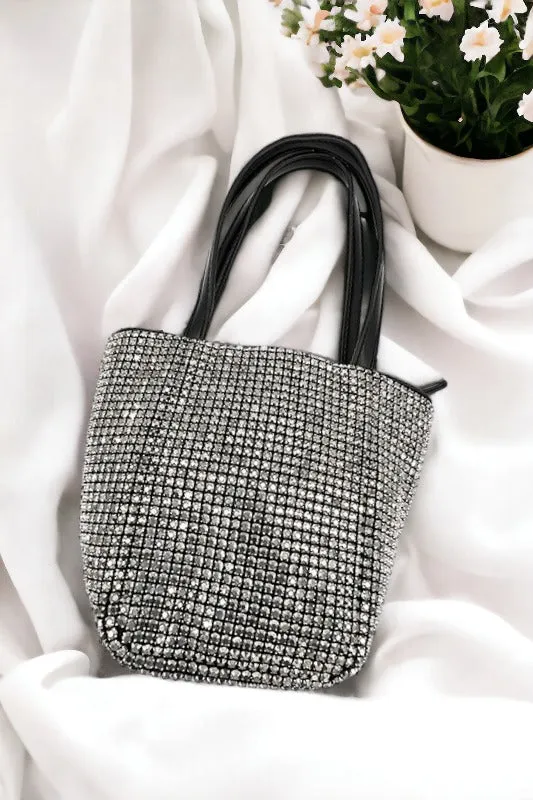 Rhinestone Pave Faux Leather Handle Shoulder Bag