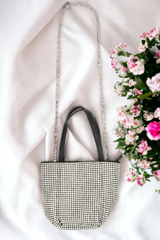 Rhinestone Pave Faux Leather Handle Shoulder Bag