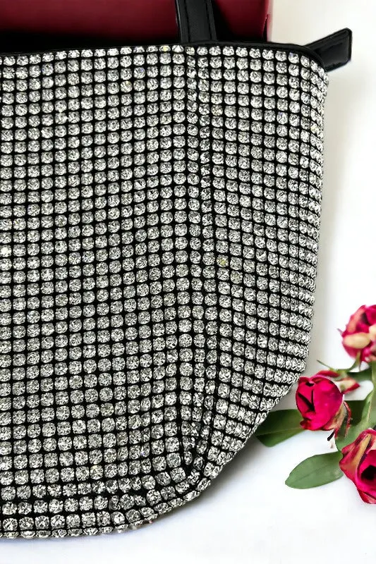 Rhinestone Pave Faux Leather Handle Shoulder Bag