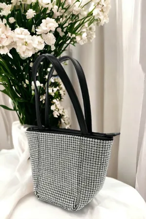 Rhinestone Pave Faux Leather Handle Shoulder Bag