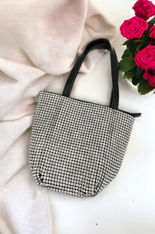 Rhinestone Pave Faux Leather Handle Shoulder Bag