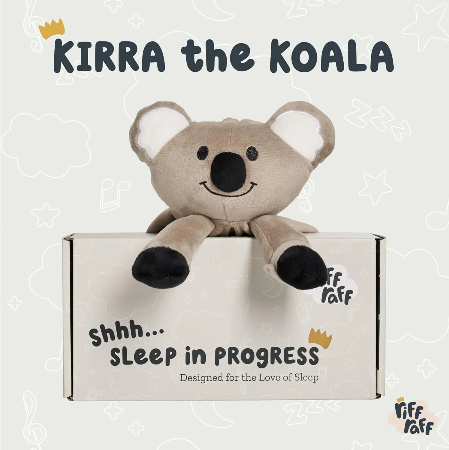 Riff Raff Sleep Soother Sleep Aid Lullaby for Newborn/Baby 0  Months, Portable White Noise Plush Sound Machine, Heartbeat & White Noise Plush, Stuffed Animals for Babies w/Velcro Strap - Koala