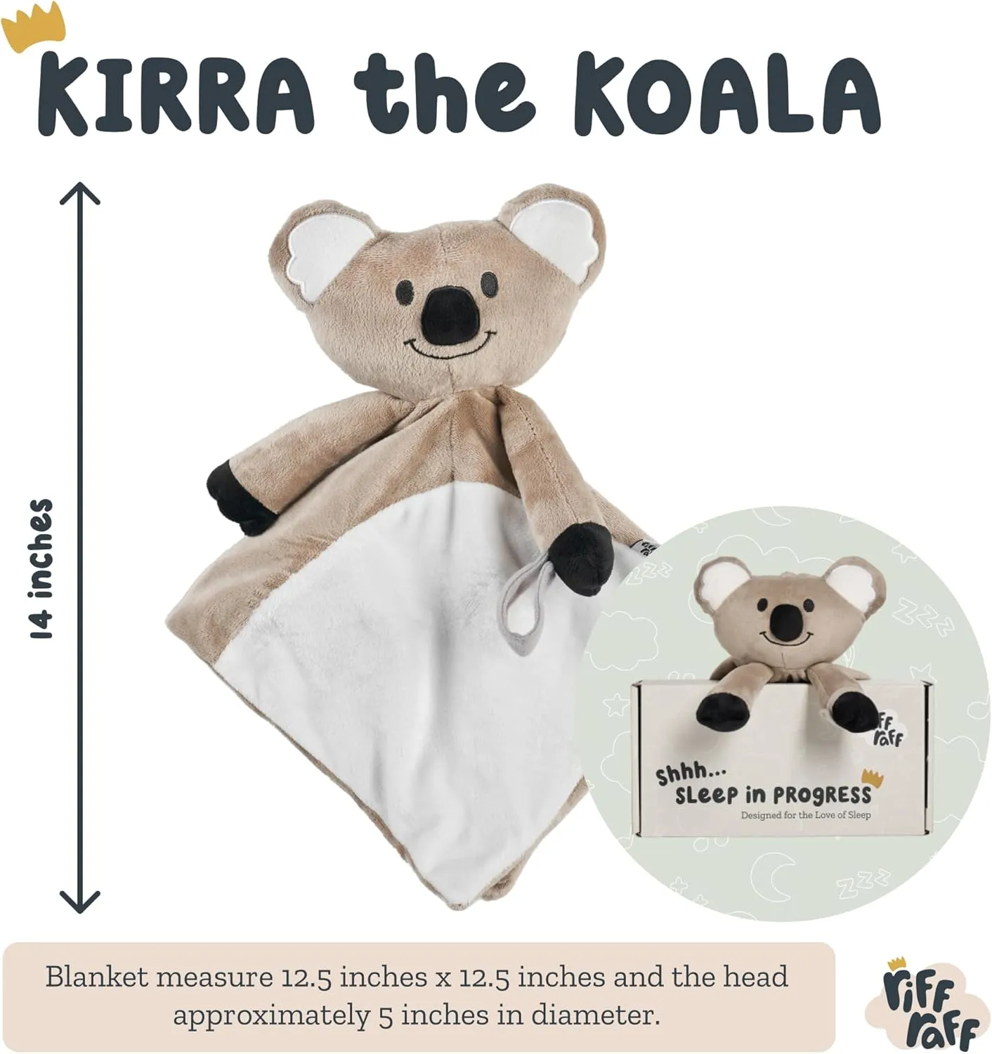 Riff Raff Sleep Soother Sleep Aid Lullaby for Newborn/Baby 0  Months, Portable White Noise Plush Sound Machine, Heartbeat & White Noise Plush, Stuffed Animals for Babies w/Velcro Strap - Koala