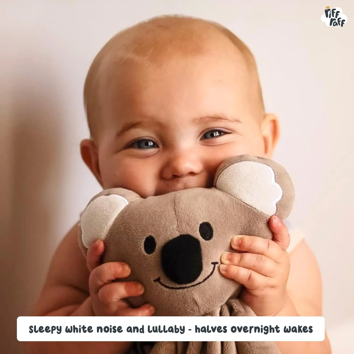 Riff Raff Sleep Soother Sleep Aid Lullaby for Newborn/Baby 0  Months, Portable White Noise Plush Sound Machine, Heartbeat & White Noise Plush, Stuffed Animals for Babies w/Velcro Strap - Koala