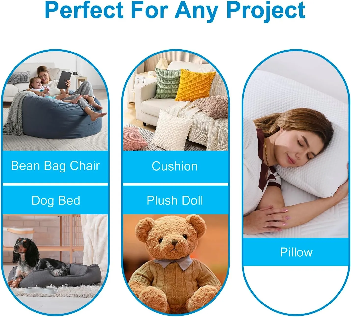 Rilelola Bean Bag Filler,10lbs Blue Premium Shredded Memory Foam Filling for Pillows, Dog Bed, Couch Cushion and Arts Crafts, Added Gel Particles，Soft Stuffing（5 Pound 2-Pack）