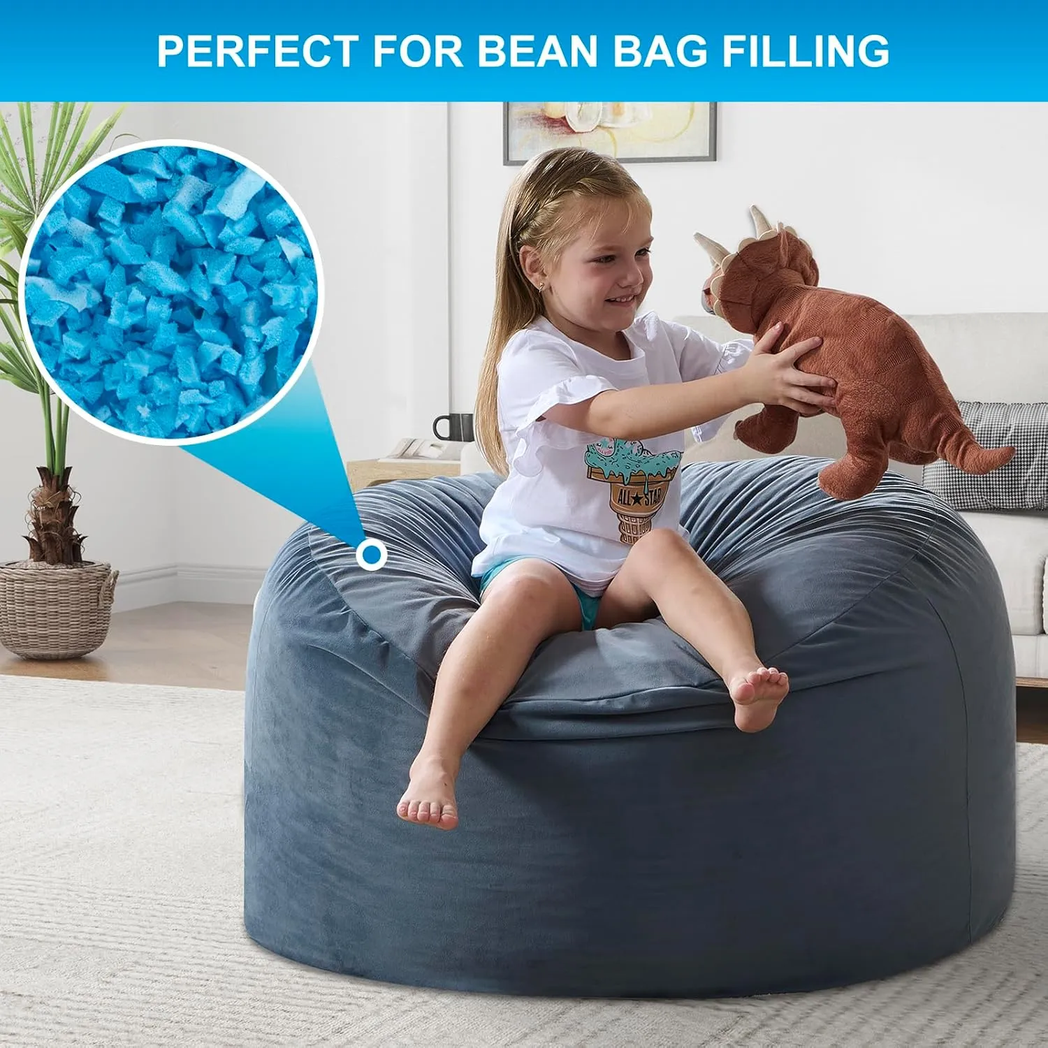 Rilelola Bean Bag Filler,10lbs Blue Premium Shredded Memory Foam Filling for Pillows, Dog Bed, Couch Cushion and Arts Crafts, Added Gel Particles，Soft Stuffing（5 Pound 2-Pack）