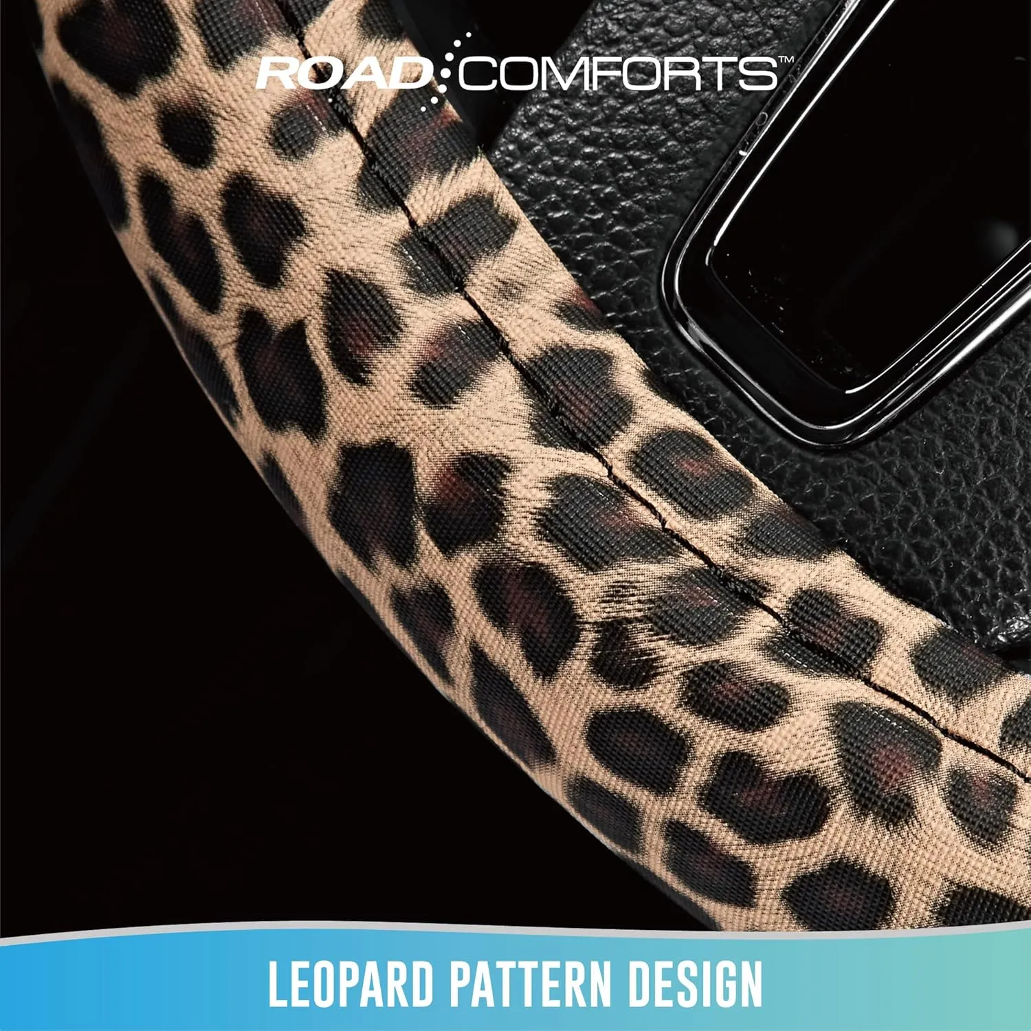 Road Comforts Leopard Steering Wheel Cover - Made with PVC Leather Cheetah Print - Anti-Slip, Universal Fit 14 1/2 inches to 15 inches - Beige