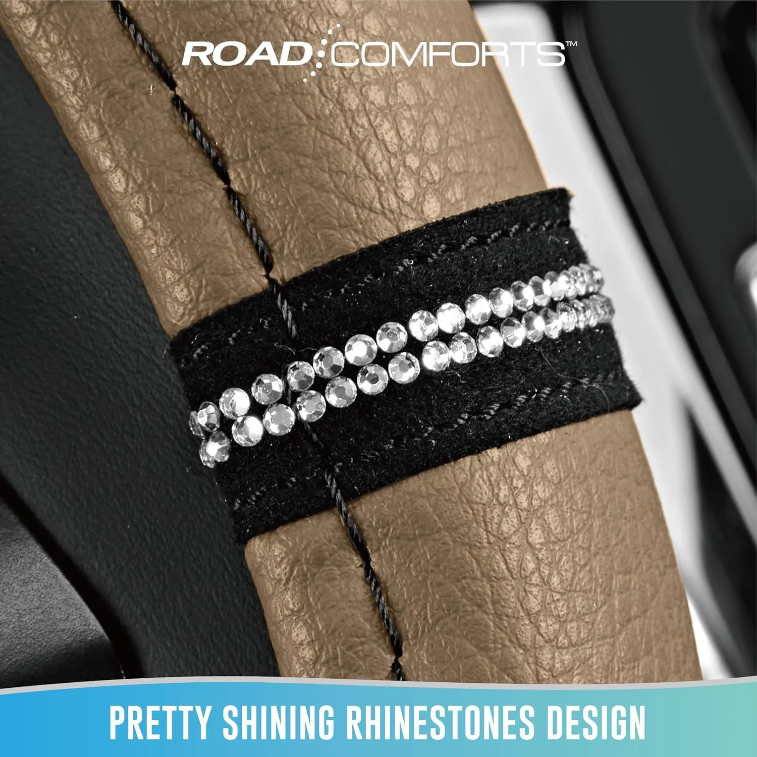 Road Comforts Leopard Steering Wheel Cover - Made with PVC Leather Cheetah Print - Anti-Slip, Universal Fit 14 1/2 inches to 15 inches - Beige