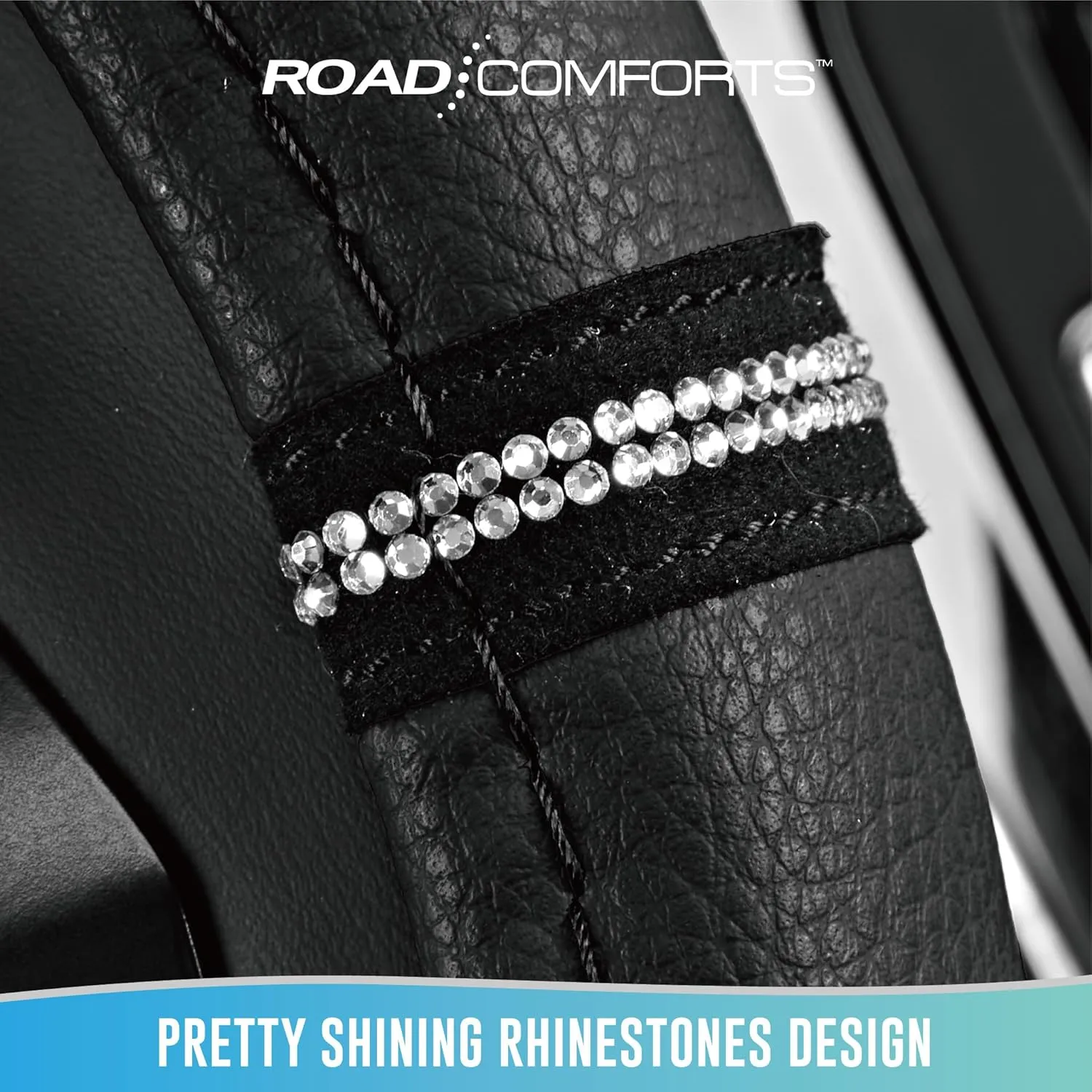 Road Comforts Leopard Steering Wheel Cover - Made with PVC Leather Cheetah Print - Anti-Slip, Universal Fit 14 1/2 inches to 15 inches - Black