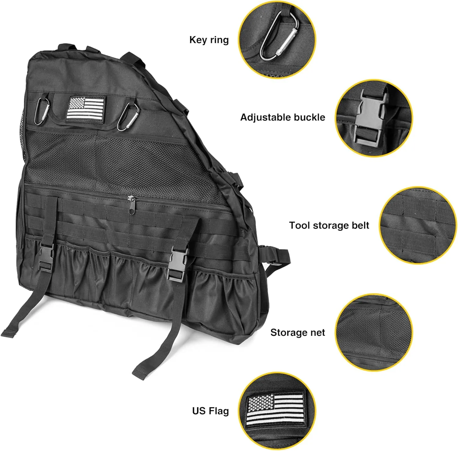 Roll Bar Storage Bag with Multi-Pocket Organizer Cargo Bag Saddlebag Tool Kit Compatible with Ford Bronco 2021 2022 2023 2024 4 Door US Flag (2pcs)