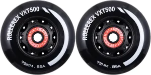 Rollerex VXT100 85A Kids Inline Skate Wheels (2 wheels w/bearings, spacers and washers) (Steel Black) (Size Options) Use on Roller Blades, RipStiks (72mm)