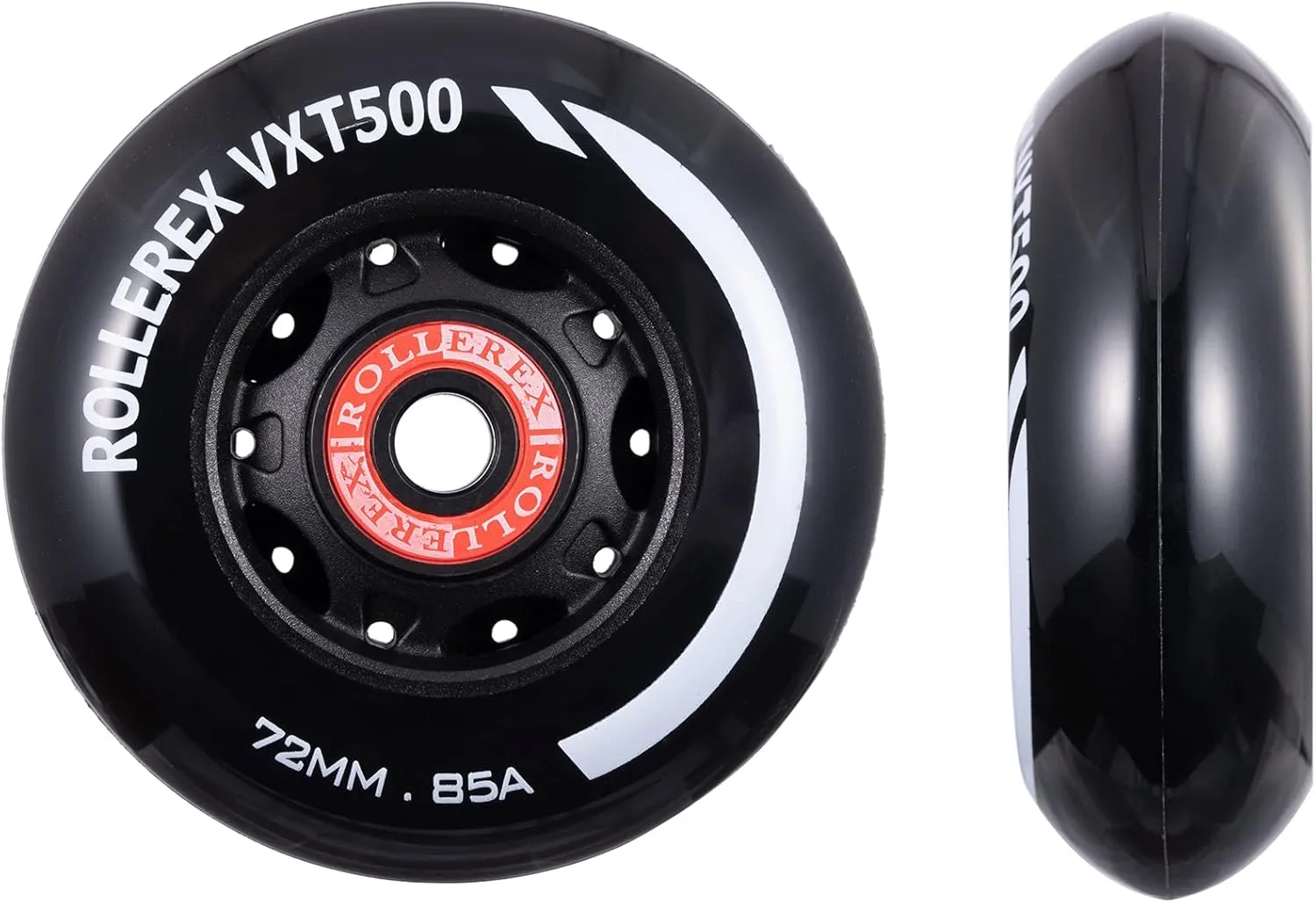 Rollerex VXT100 85A Kids Inline Skate Wheels (2 wheels w/bearings, spacers and washers) (Steel Black) (Size Options) Use on Roller Blades, RipStiks (72mm)