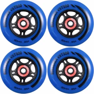 Rollerex VXT500 85A Inline Skate Wheels (4-pack w/bearings, spacers & washers) (Size & Color Options) -Indoor Outdoor- Intended for Roller Blade Wheel Replacement (80mm, Deep Sea Blue)