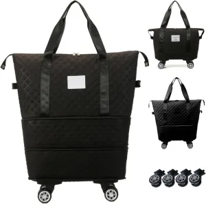 Rolling Duffle Bag with Wheels and Handle, Expandable Foldable Luggage Bag, Dry and Wet Separation Rolling Bag, Zipper Travel Carry on Bag for Gym,Camping,Travel Black Sets