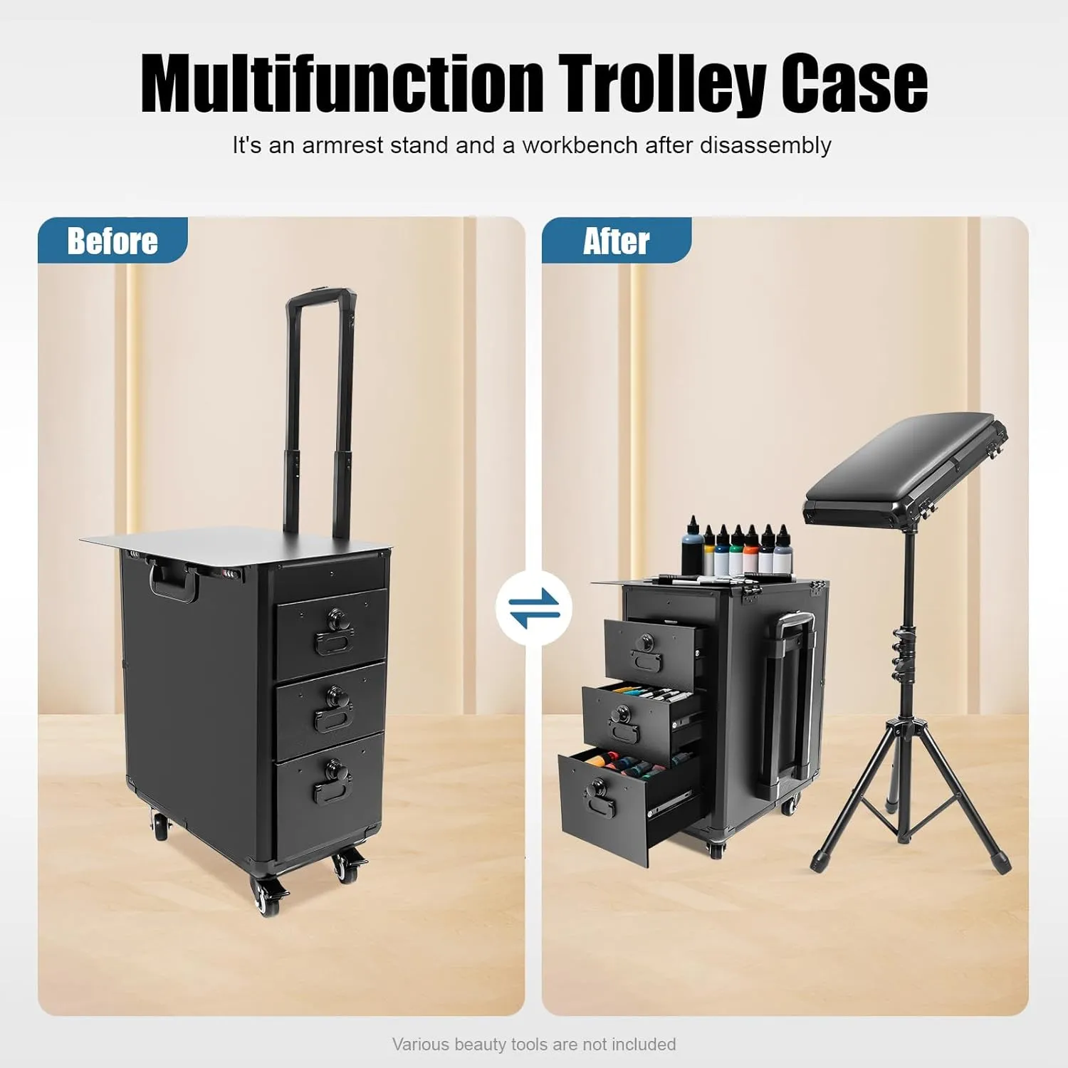 Rolling Makeup Case with Dividers Makeup Train Case with 4 Wheels and Combination Lock Large Cosmetic Trolley Nail Polish Organizer for Travel 44.09lbs