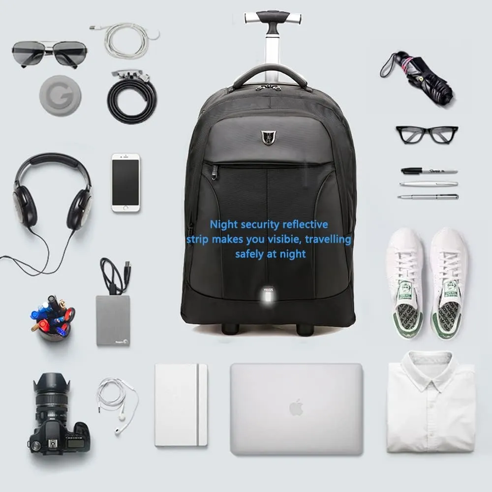 Rolling ,Waterproof Backpack with Wheels for Business, College Student and Travel Commuter, Carry on Backpack with Laptop Compartment, Fit 17 Inch Laptop, Wheeled Backpack for Adults