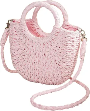 RomanticDesign Women Straw Handbag Woven Tote Bag Summer Beach Crossbody Purse for Vacation