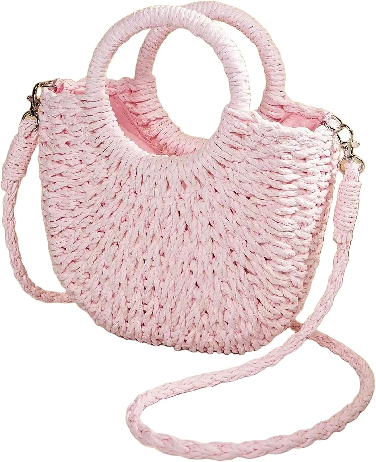 RomanticDesign Women Straw Handbag Woven Tote Bag Summer Beach Crossbody Purse for Vacation