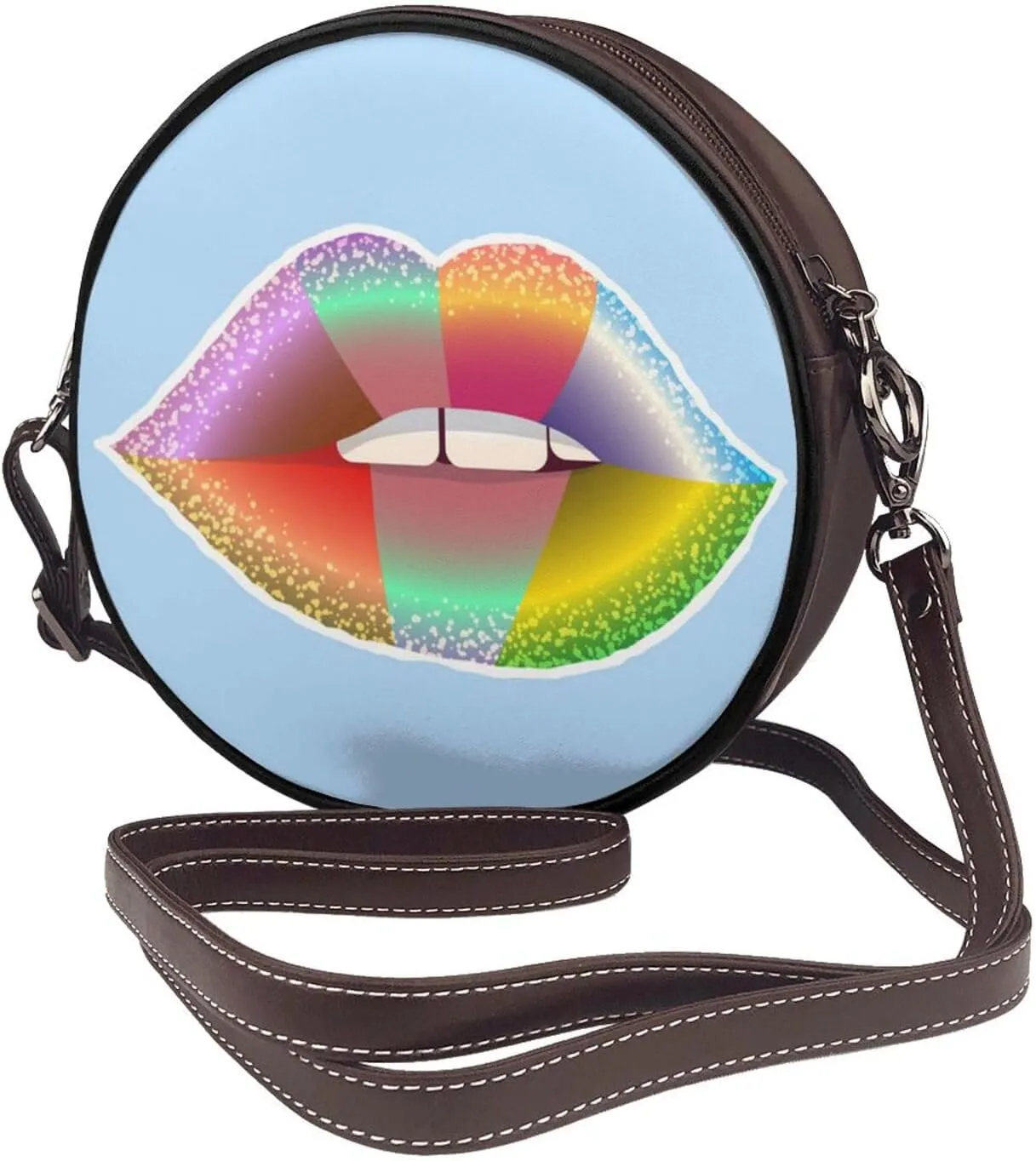 Round Faux Leather Crossbody Shoulder Sling Bag for Women