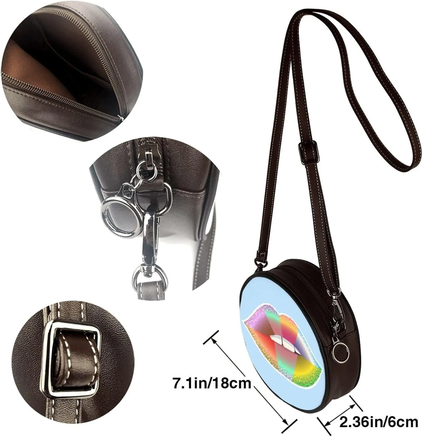 Round Faux Leather Crossbody Shoulder Sling Bag for Women