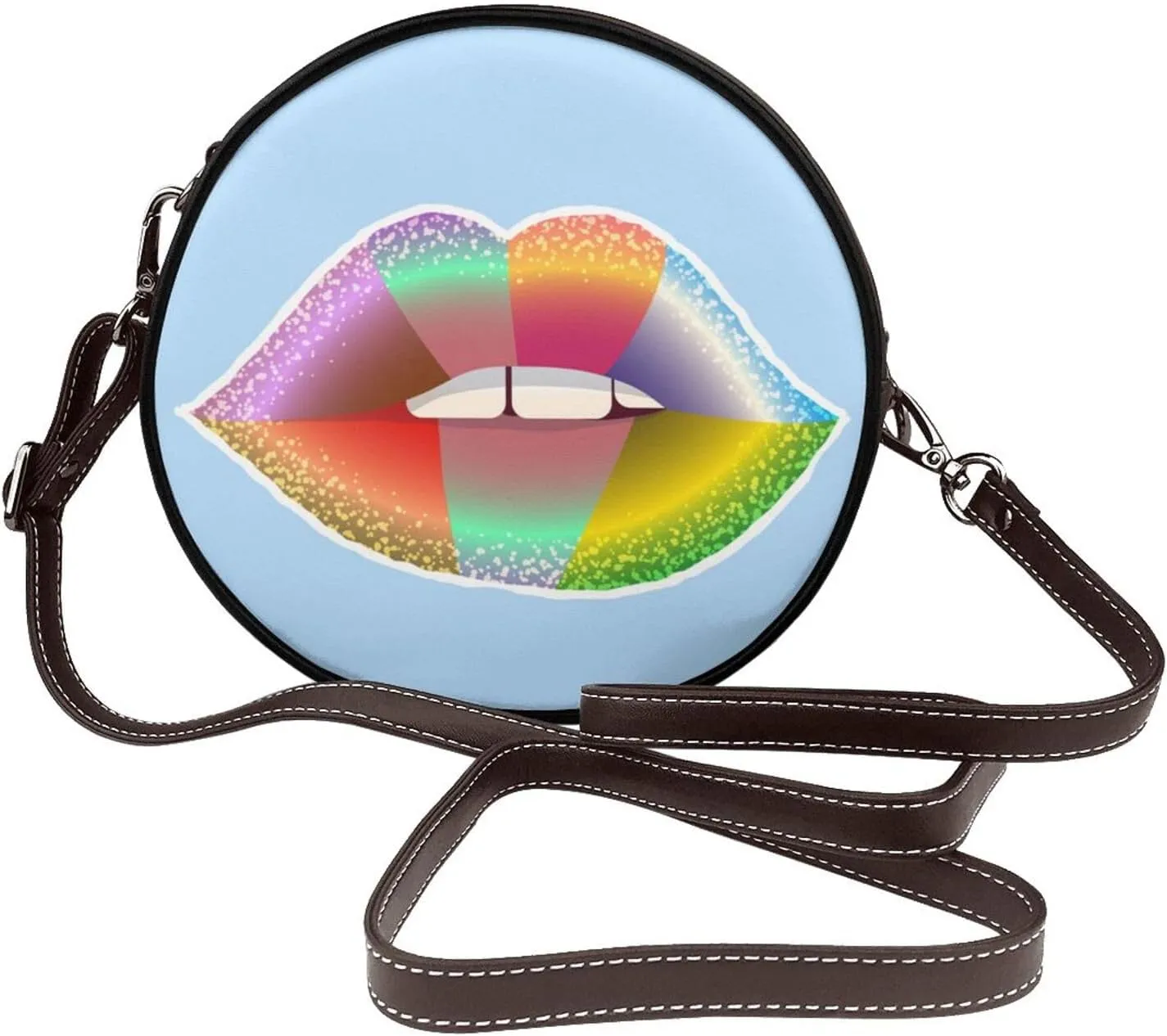 Round Faux Leather Crossbody Shoulder Sling Bag for Women