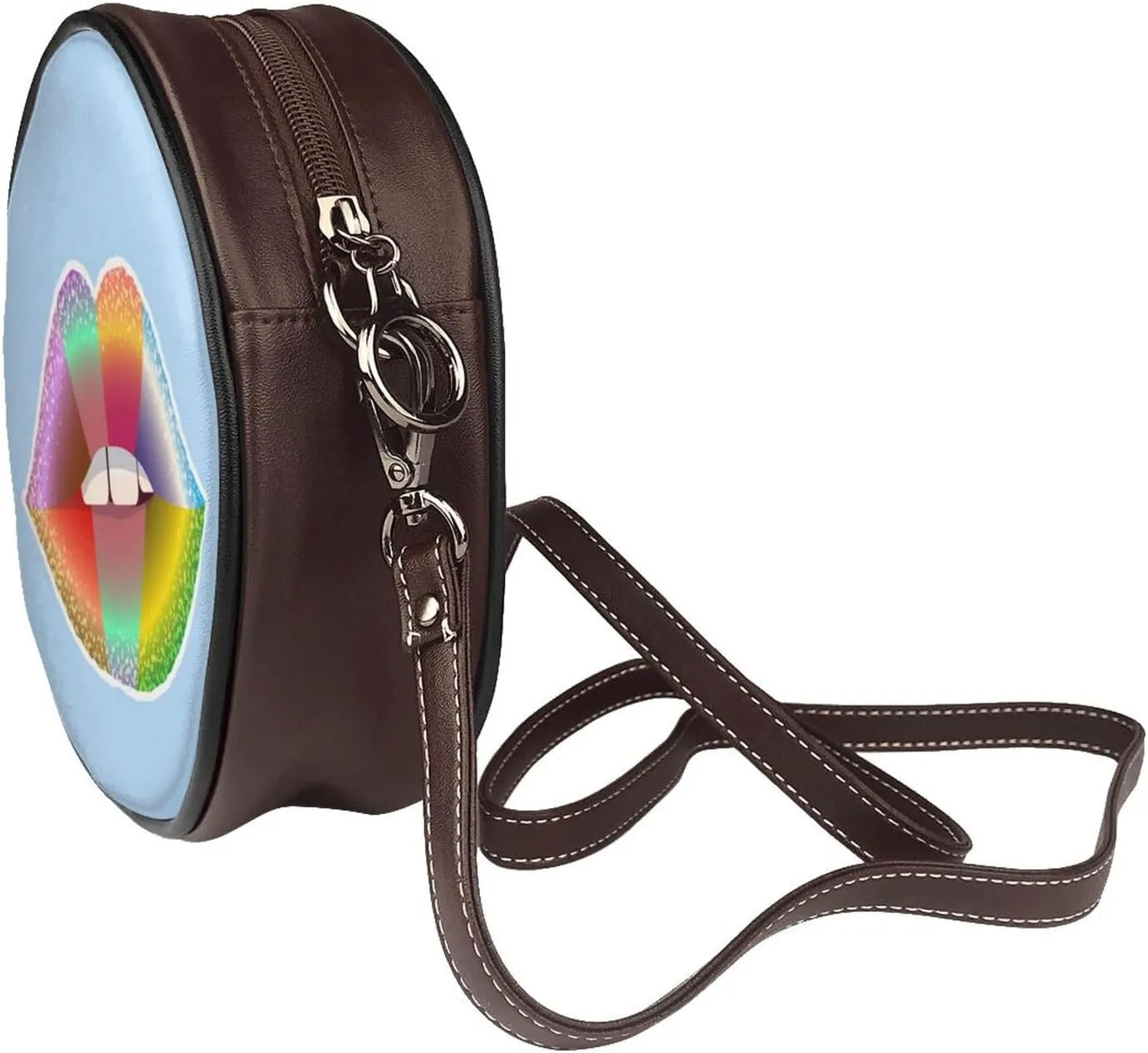 Round Faux Leather Crossbody Shoulder Sling Bag for Women