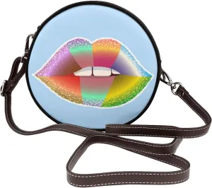Round Faux Leather Crossbody Shoulder Sling Bag for Women