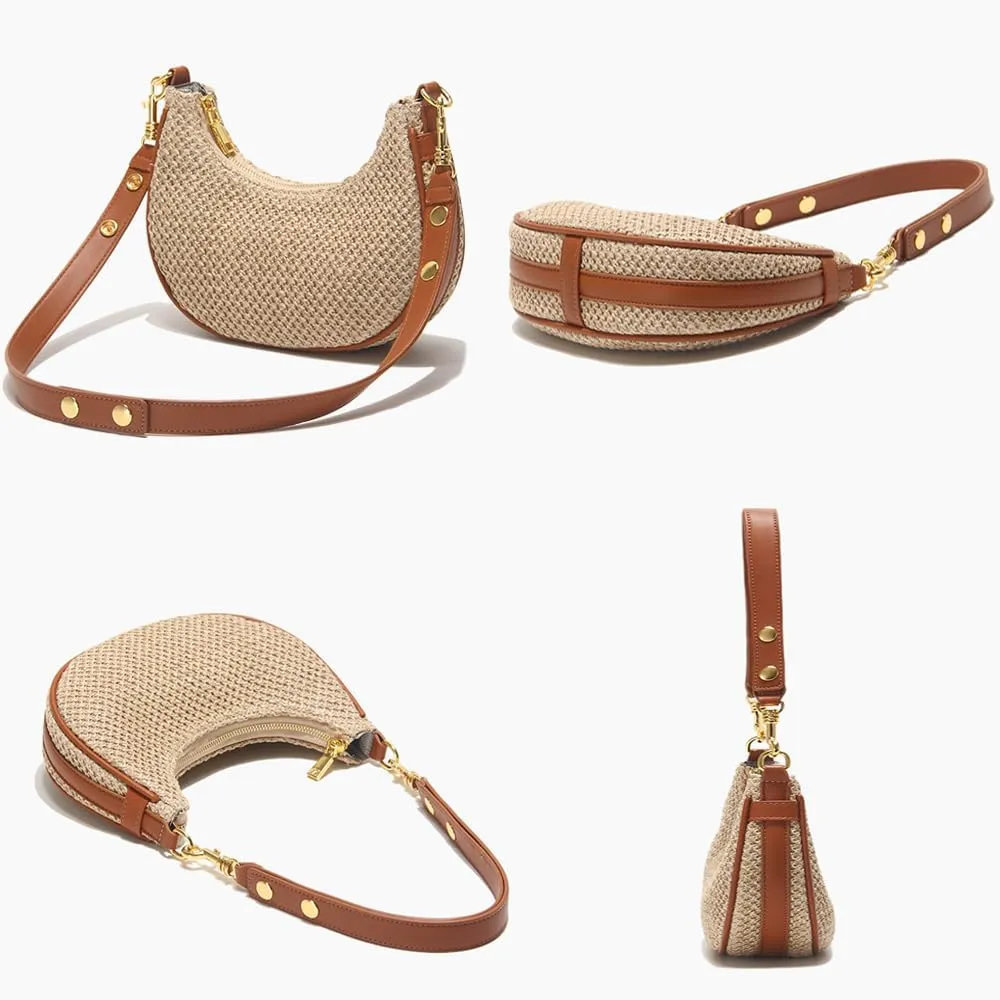 RTGGSEL Boho Summer Retro Women's Straw Rattan Beach Tote Bag Crossbody Shoulder Bags Hobo Underarm Handbag Straw Purse