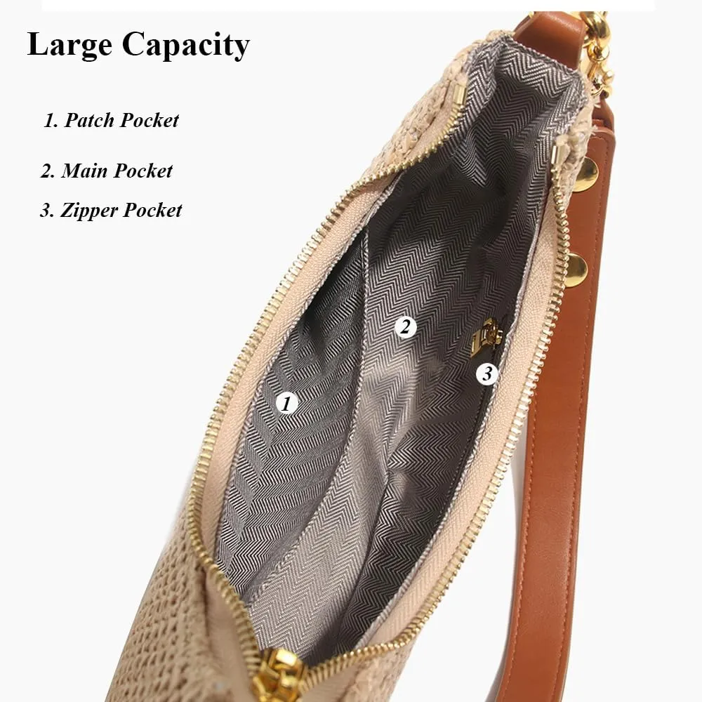 RTGGSEL Boho Summer Retro Women's Straw Rattan Beach Tote Bag Crossbody Shoulder Bags Hobo Underarm Handbag Straw Purse