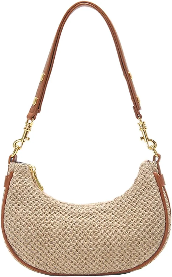 RTGGSEL Boho Summer Retro Women's Straw Rattan Beach Tote Bag Crossbody Shoulder Bags Hobo Underarm Handbag Straw Purse