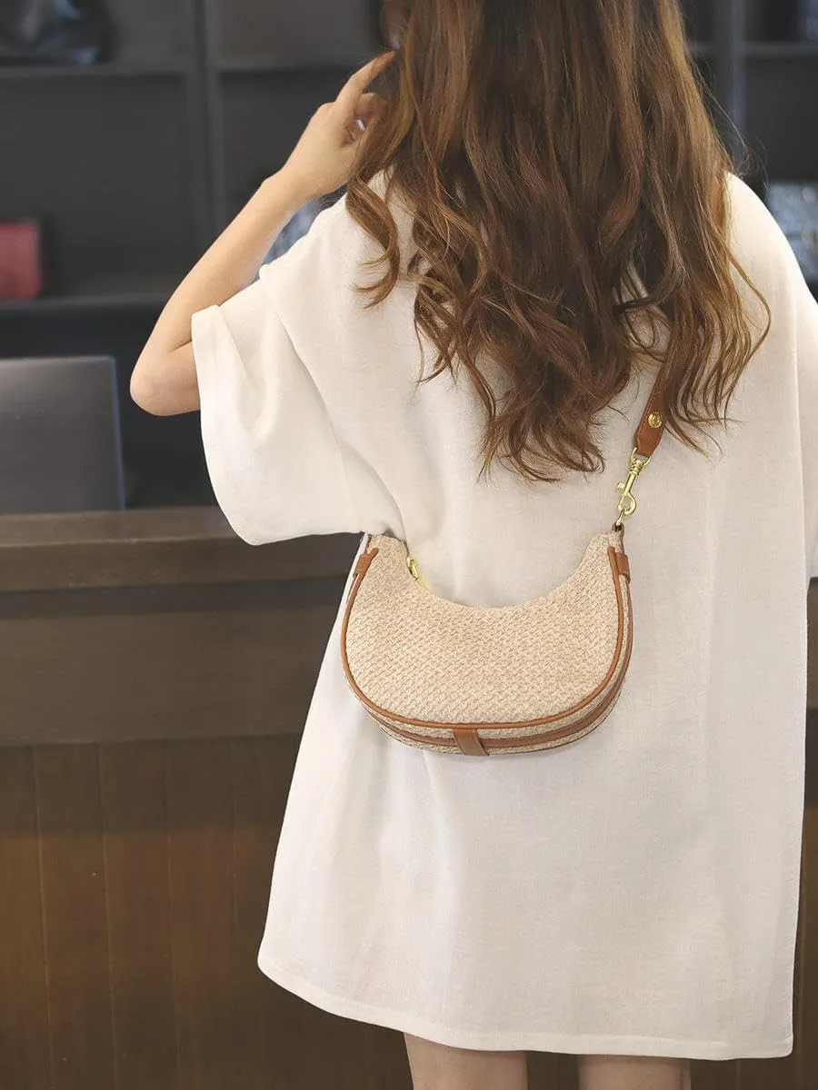 RTGGSEL Boho Summer Retro Women's Straw Rattan Beach Tote Bag Crossbody Shoulder Bags Hobo Underarm Handbag Straw Purse