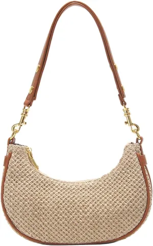 RTGGSEL Boho Summer Retro Women's Straw Rattan Beach Tote Bag Crossbody Shoulder Bags Hobo Underarm Handbag Straw Purse