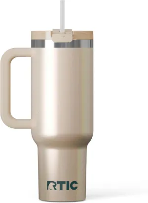 RTIC 40 oz Road Trip Tumbler Double-Walled Insulated Stainless Steel Portable Travel Coffee Mug Cup with Lid, Handle and Straw, Beach Glitter