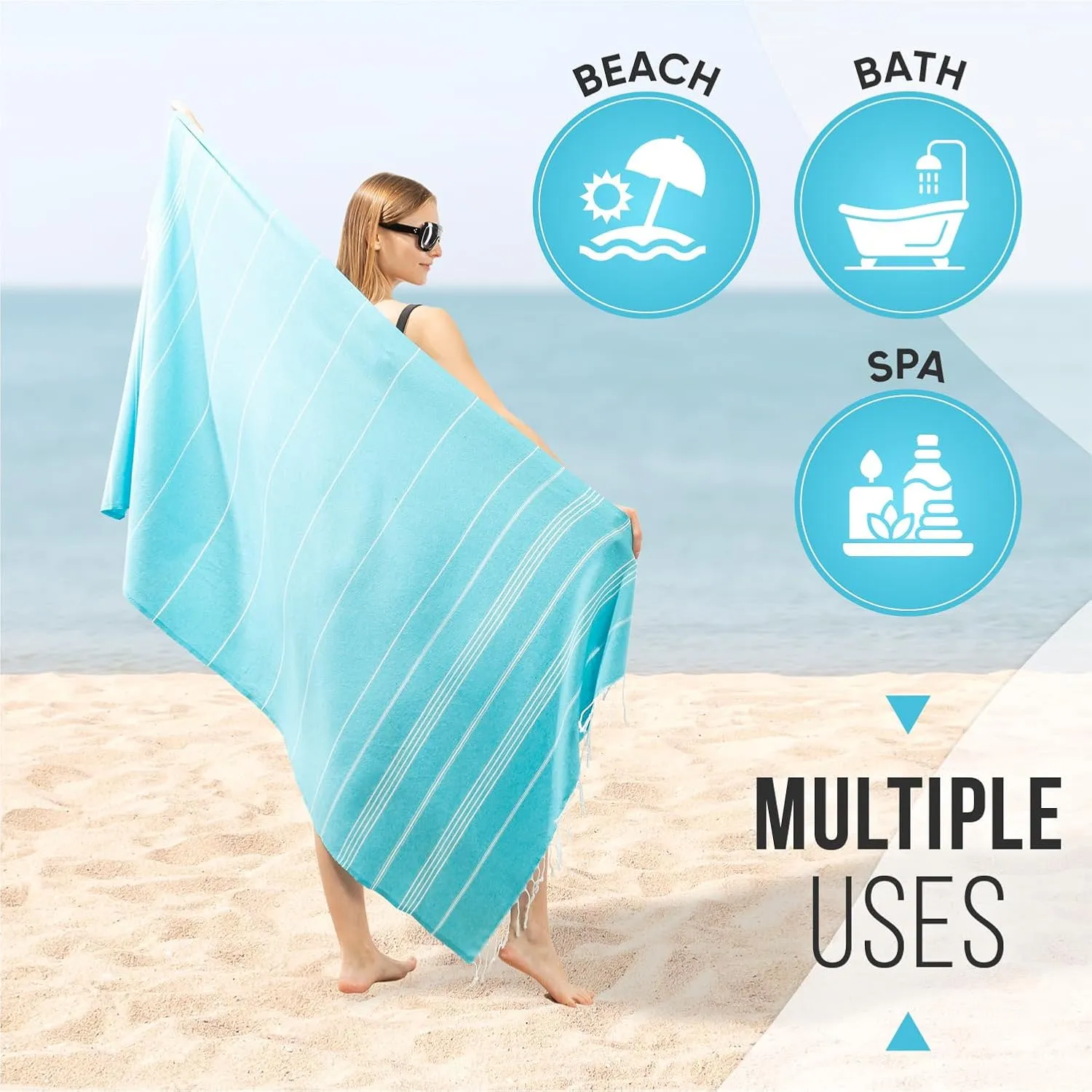 Rumi&Shams Pack of 2 Turkish Beach Towels | Oversized Beach Towel (37x74 Inches) | Quick Dry Turkish Bath Towels | Ultra Soft and Lightweight Beach Towels | Sand Free Beach Towel in 12 Colors