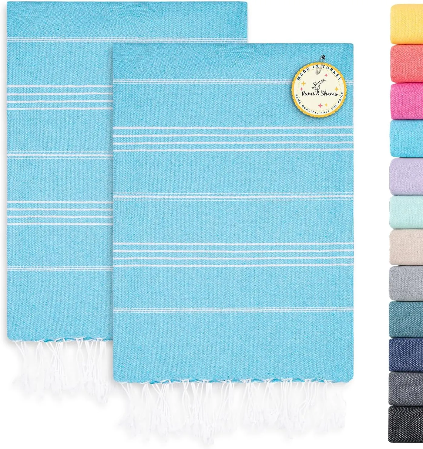 Rumi&Shams Pack of 2 Turkish Beach Towels | Oversized Beach Towel (37x74 Inches) | Quick Dry Turkish Bath Towels | Ultra Soft and Lightweight Beach Towels | Sand Free Beach Towel in 12 Colors