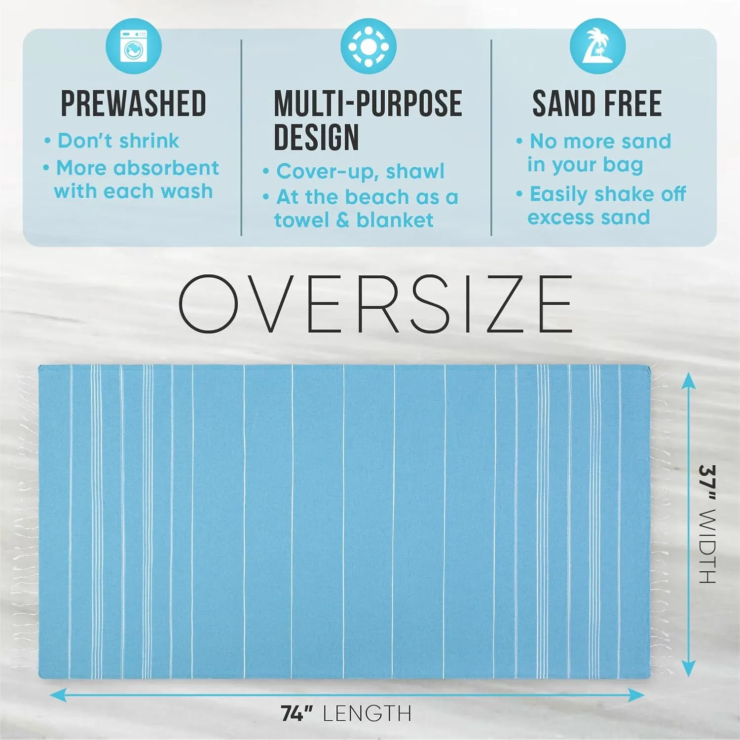 Rumi&Shams Pack of 2 Turkish Beach Towels | Oversized Beach Towel (37x74 Inches) | Quick Dry Turkish Bath Towels | Ultra Soft and Lightweight Beach Towels | Sand Free Beach Towel in 12 Colors