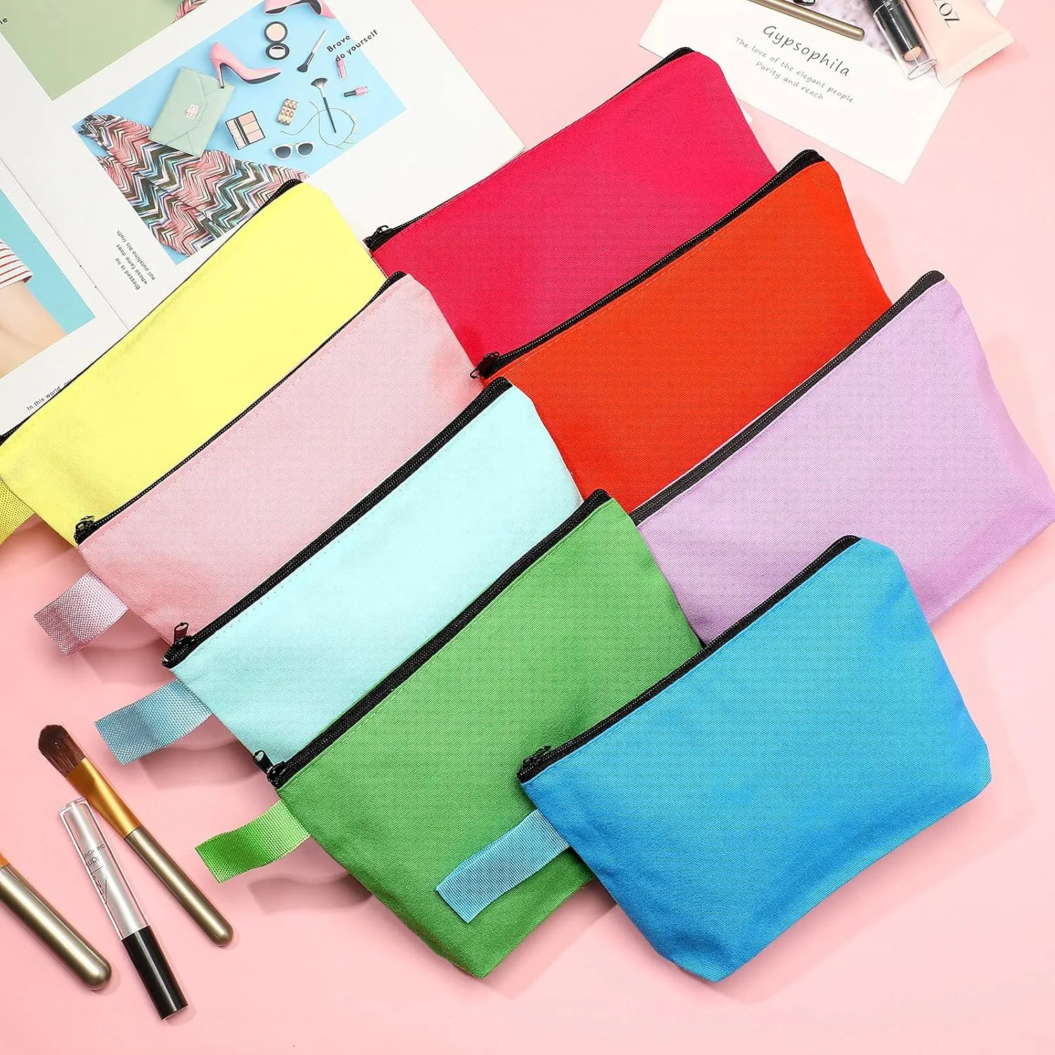 Saintrygo 10 Pieces Canvas Makeup Bags Bulk for Women Travel Cosmetic Organizer Plain Storage Pouch Multi-Purpose Blank Travel Toiletry DIY Craft Bags with Zipper(Pastel,7.5 x 5 x 1.8 Inch)