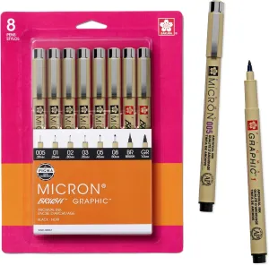 SAKURA Pigma Micron Fineliner Pens - Archival Black Ink Pens - For Writing or Drawing - Holiday Gifts for Artists, Crafters & DIY Gifts Projects - Assorted Point Sizes - 8 Count