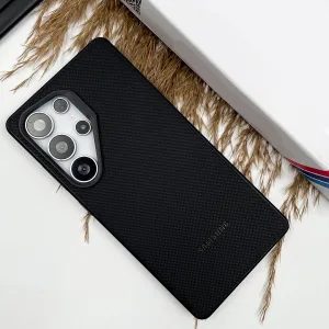 Samsung Galaxy S24 Ultra Leather Case, Signature Luxury Doted Vegan Leather Case - Black