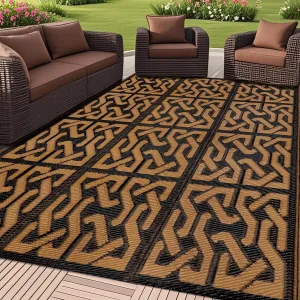 SAND MINE Reversible Mats, Plastic Straw Rug, Modern Area Rug, Large Floor Mat and Rug for Outdoors, RV, Patio, Backyard, Deck, Picnic, Beach, Trailer, Camping (4' x 6', Black & Brown)