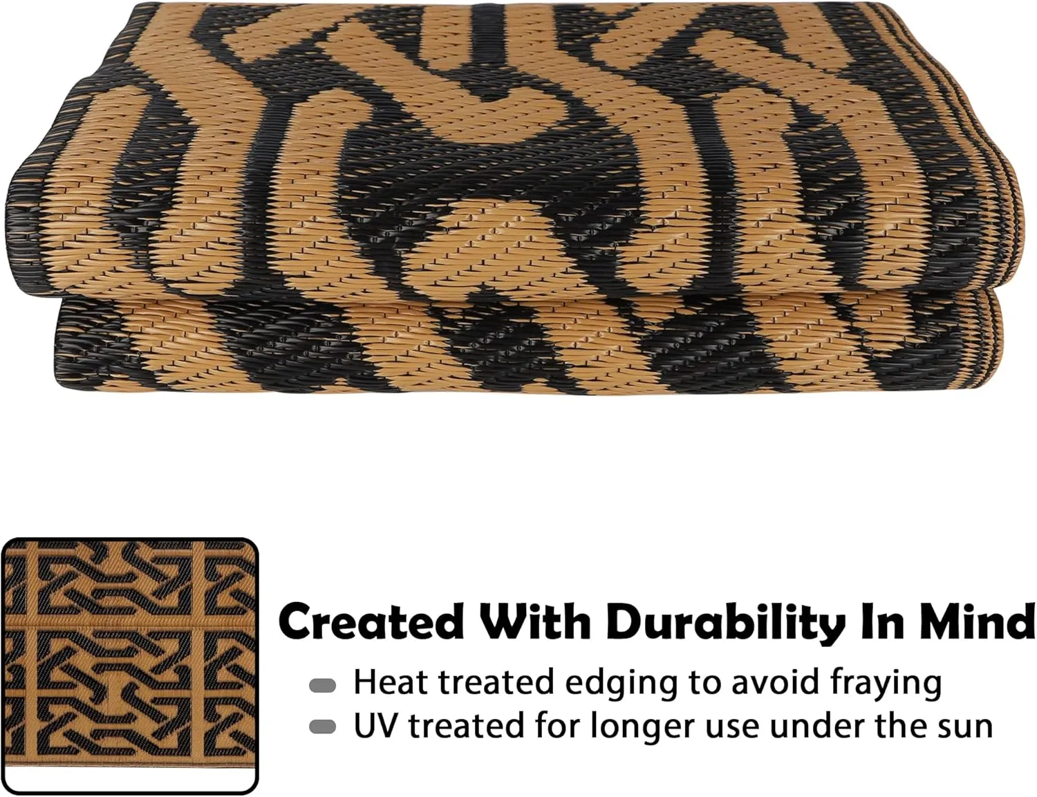 SAND MINE Reversible Mats, Plastic Straw Rug, Modern Area Rug, Large Floor Mat and Rug for Outdoors, RV, Patio, Backyard, Deck, Picnic, Beach, Trailer, Camping (4' x 6', Black & Brown)