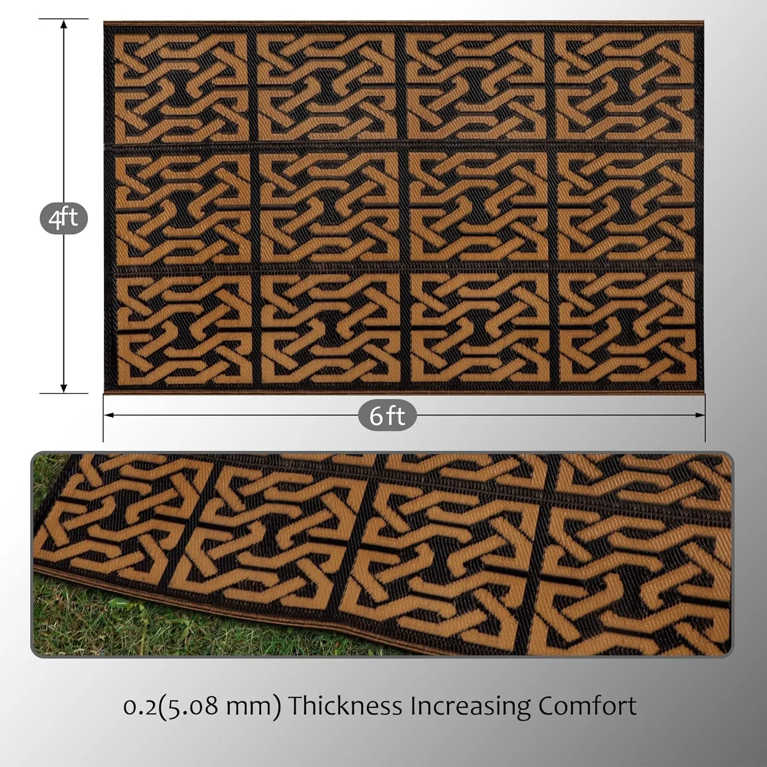 SAND MINE Reversible Mats, Plastic Straw Rug, Modern Area Rug, Large Floor Mat and Rug for Outdoors, RV, Patio, Backyard, Deck, Picnic, Beach, Trailer, Camping (4' x 6', Black & Brown)