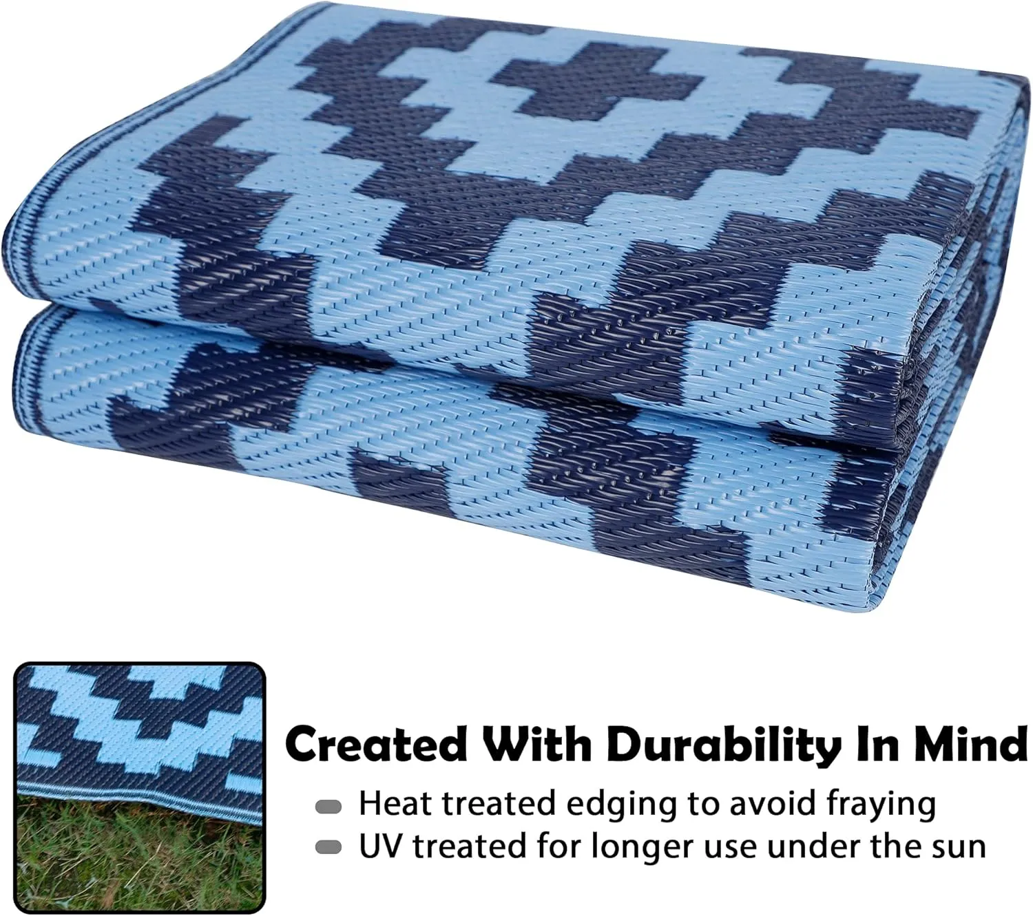 SAND MINE Reversible Mats, Plastic Straw Rug, Modern Area Rug, Large Floor Mat and Rug for Outdoors, RV, Patio, Backyard, Deck, Picnic, Beach, Trailer, Camping, Blue, 5' x 8'